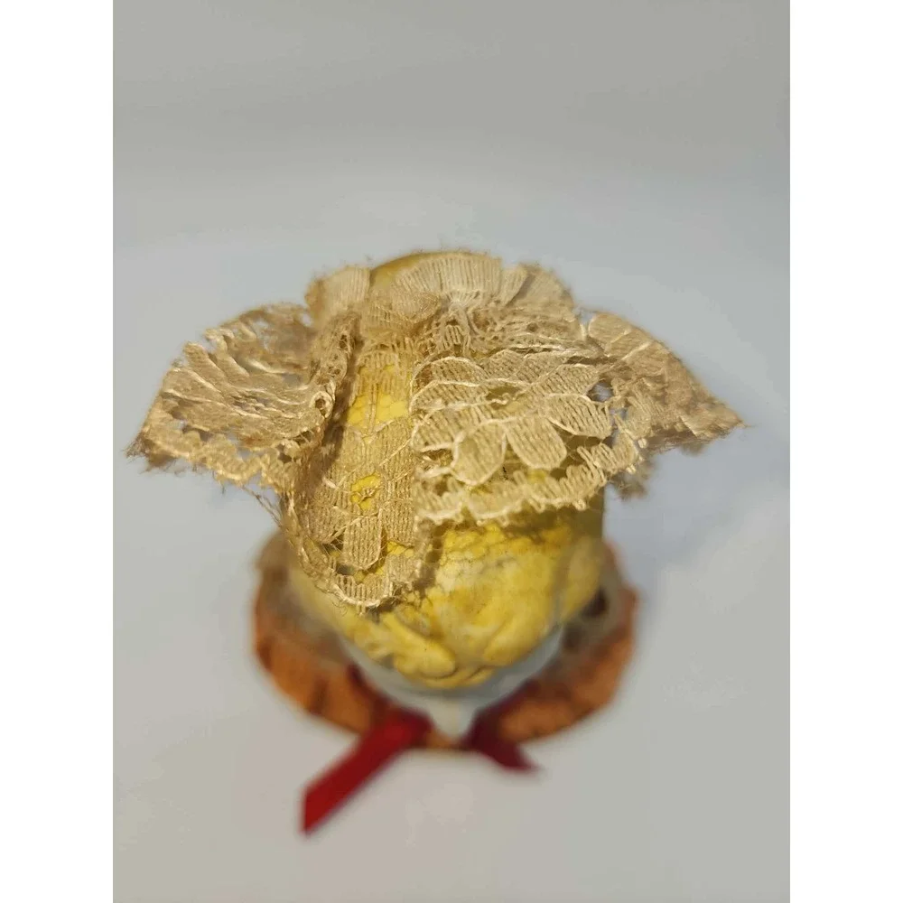 Vintage Porcelain Half Doll Pin Cushion Lace Headdress Orange Satin Base Antique - Picture 3 of 11